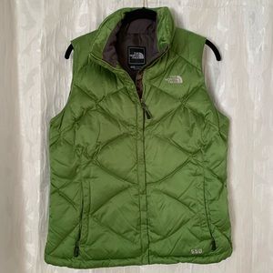 The North Face 550 Shiny Green down vest.